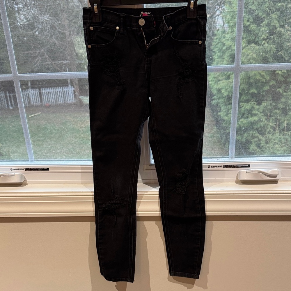 Pinc Black High-Rise Skinny Jeans with Subtle Distress Size 14